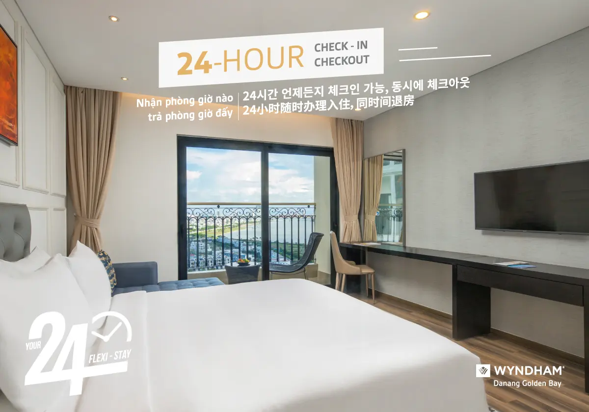 Banner ưu đãi 24h Flexi Stay của Wyndham Danang Golden Bay